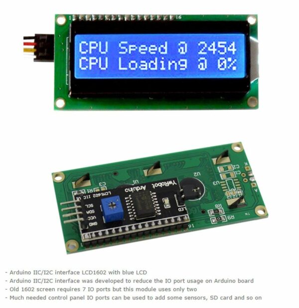 LCD Characters Display 16x02 green and Blue color and IIC / I2C / Interface adapter - Image 9