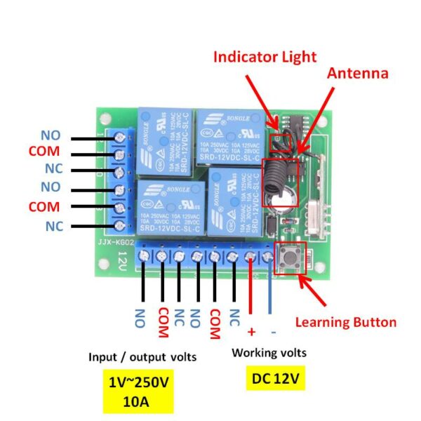 12V 24V Wireless 4 Channel Way Remote Control Switch - Image 5