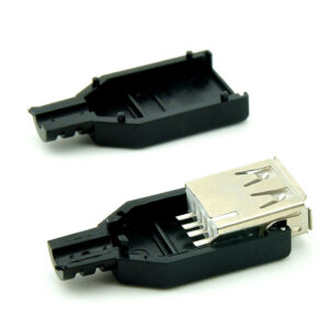 USB Type A Female 4 Pin Plug Socket Connector With Black Plastic Cover