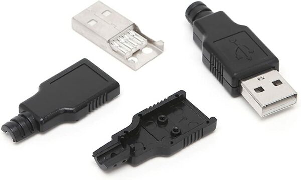 USB Type A Male 4 Pin Plug Socket Connector With Black Plastic Cover