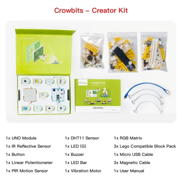 Crowbits-Creator Kit Based on Arduino, 12-in-1 STEM Toy for Kids - Image 4