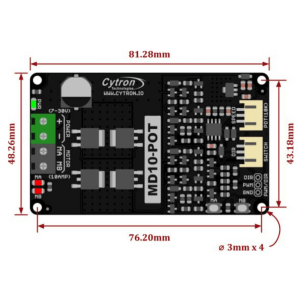 10 Amp 7V-30V Potentiometer & Switch Control DC Motor Driver - Image 7